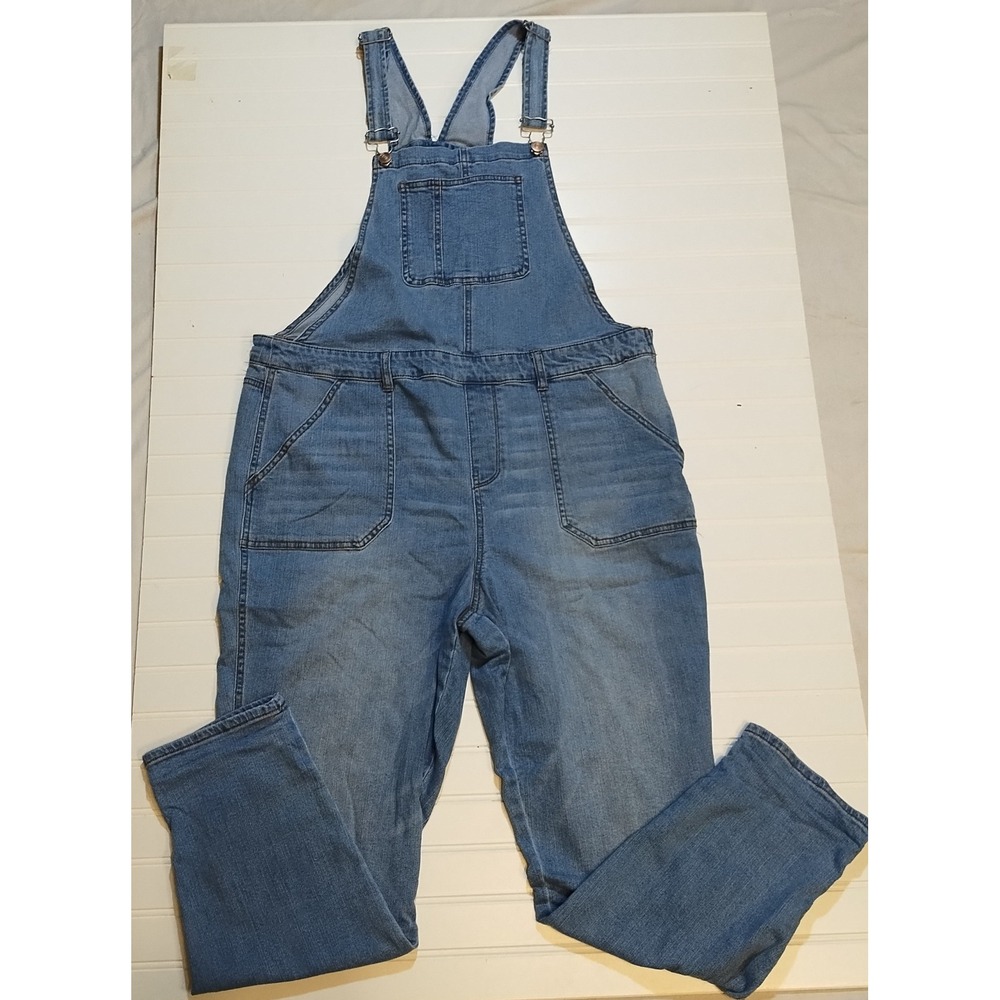 No Boundaries Womens XXXL Medium Wash Denim Bib Overalls NO BO 90s Artsy Grunge